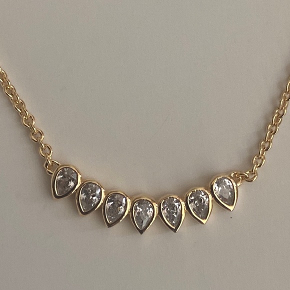 Sterling Forever Teardrop CZ Arch Pendant Necklace- Gold - Picture 5 of 9